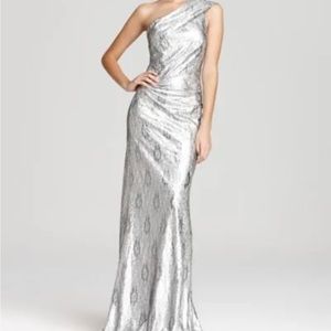 David Meister Metallic Sliver Evening Dress   Size 14